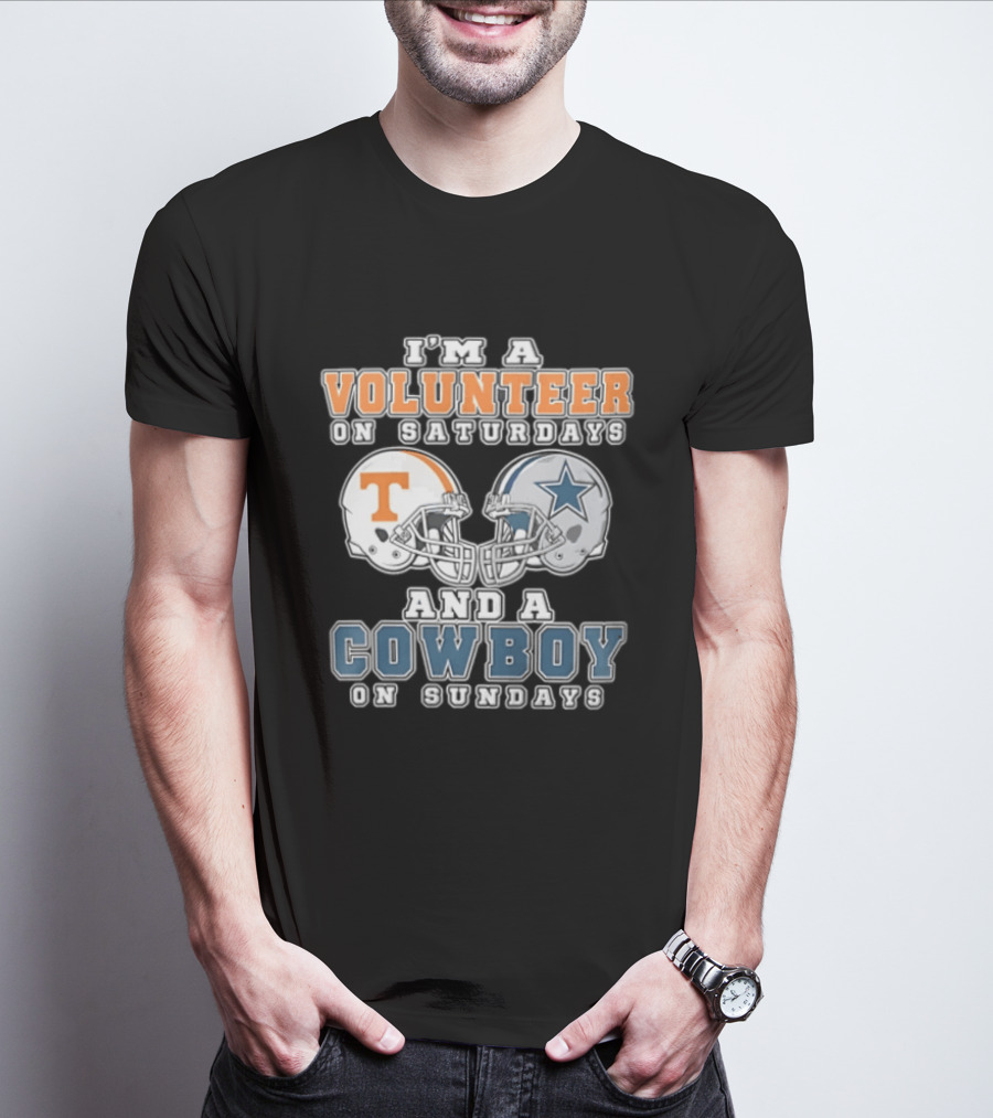Volunteer On Saturdays Cowboy On Sundays Tennessee Dallas Football Helmets T-Shirt