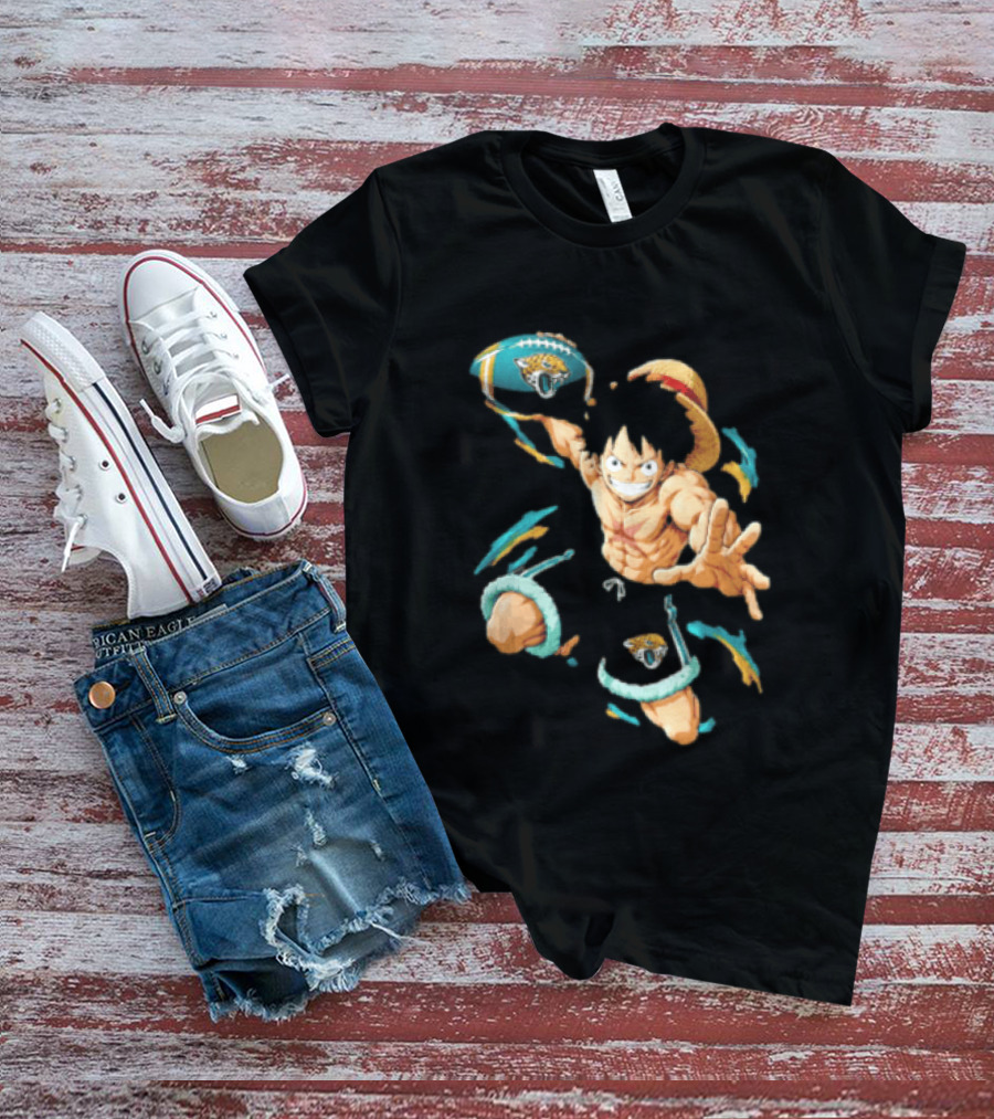 Jacksonville Jaguars Anime Character With Straw Hat Throwing Football T-Shirt