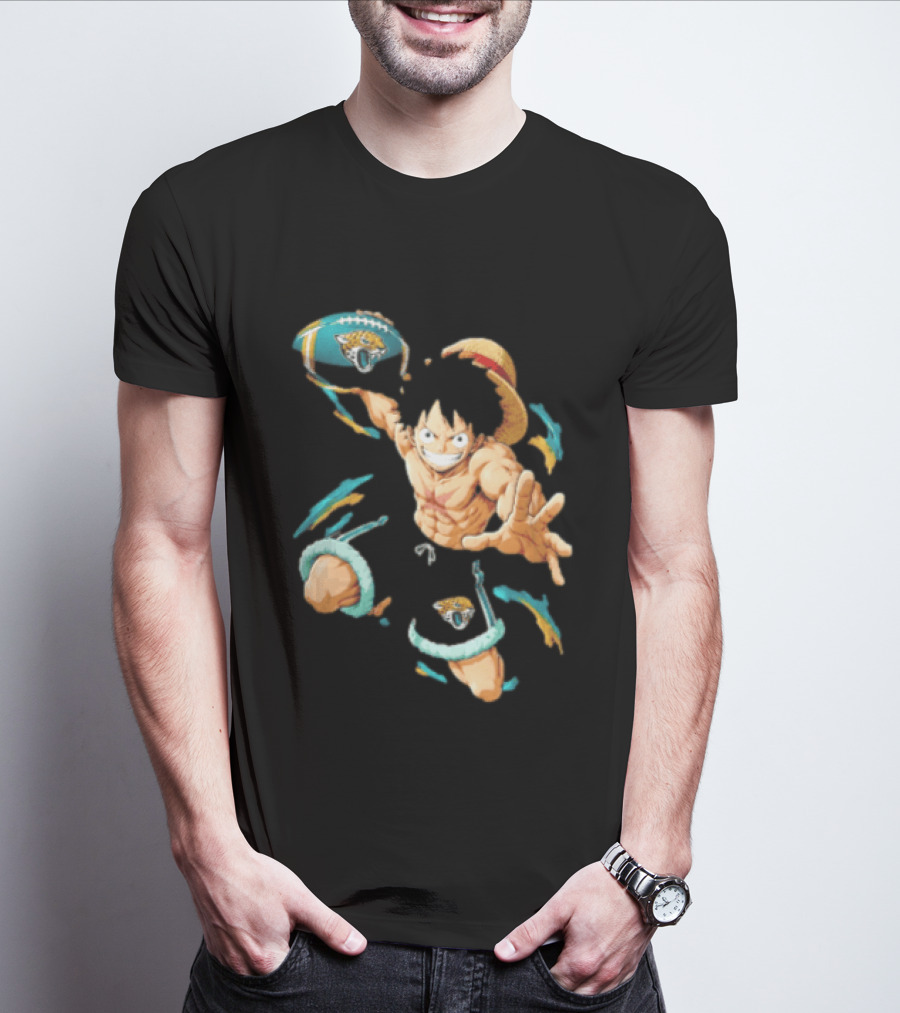 Jacksonville Jaguars Anime Character With Straw Hat Throwing Football T-Shirt