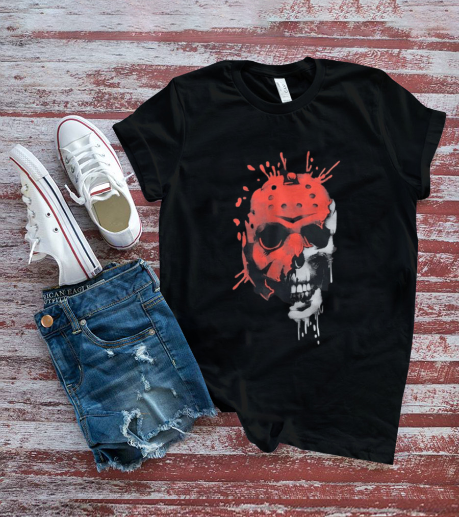 Jason Voorhees Unmasked Skull Horror Splatter T-Shirt