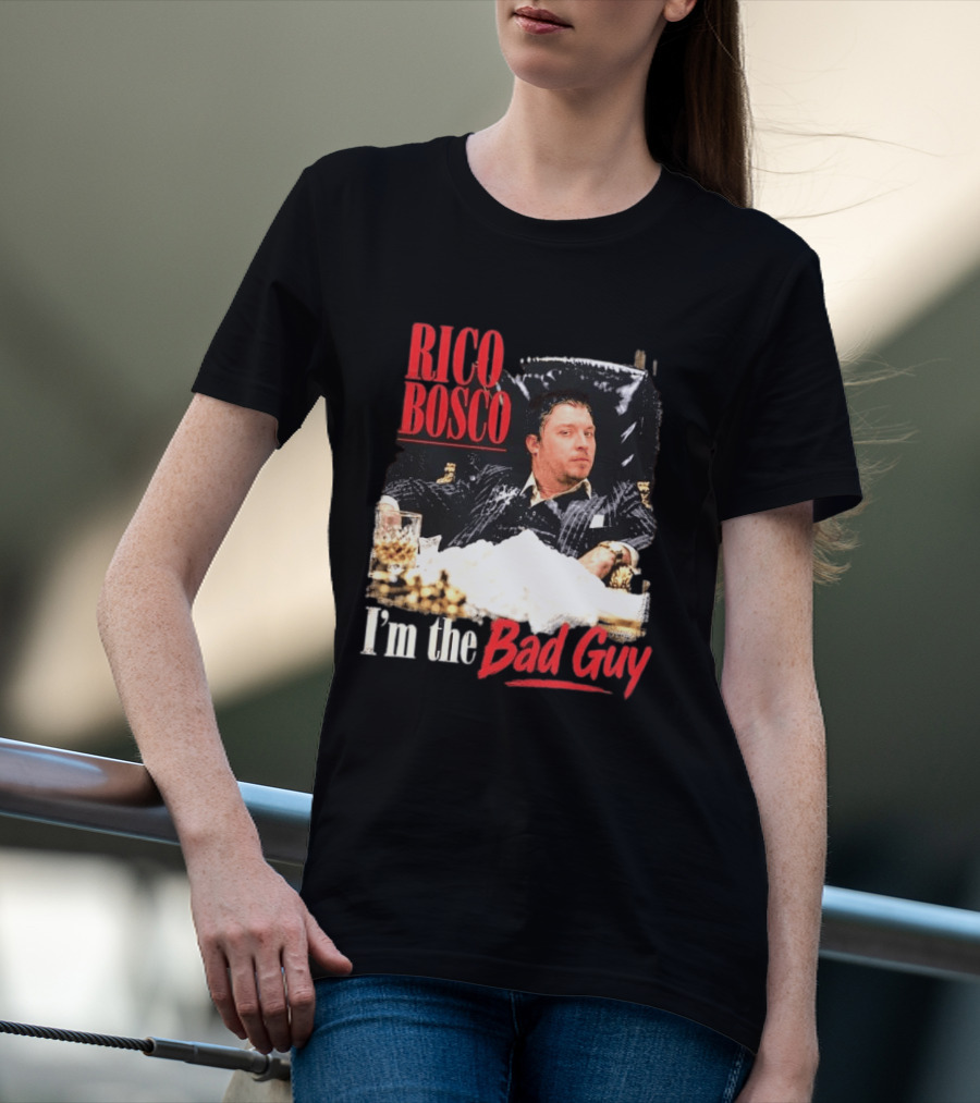 Rico Bosco I'm The Bad Guy Black Suit Reclining Chair Whiskey T-Shirt