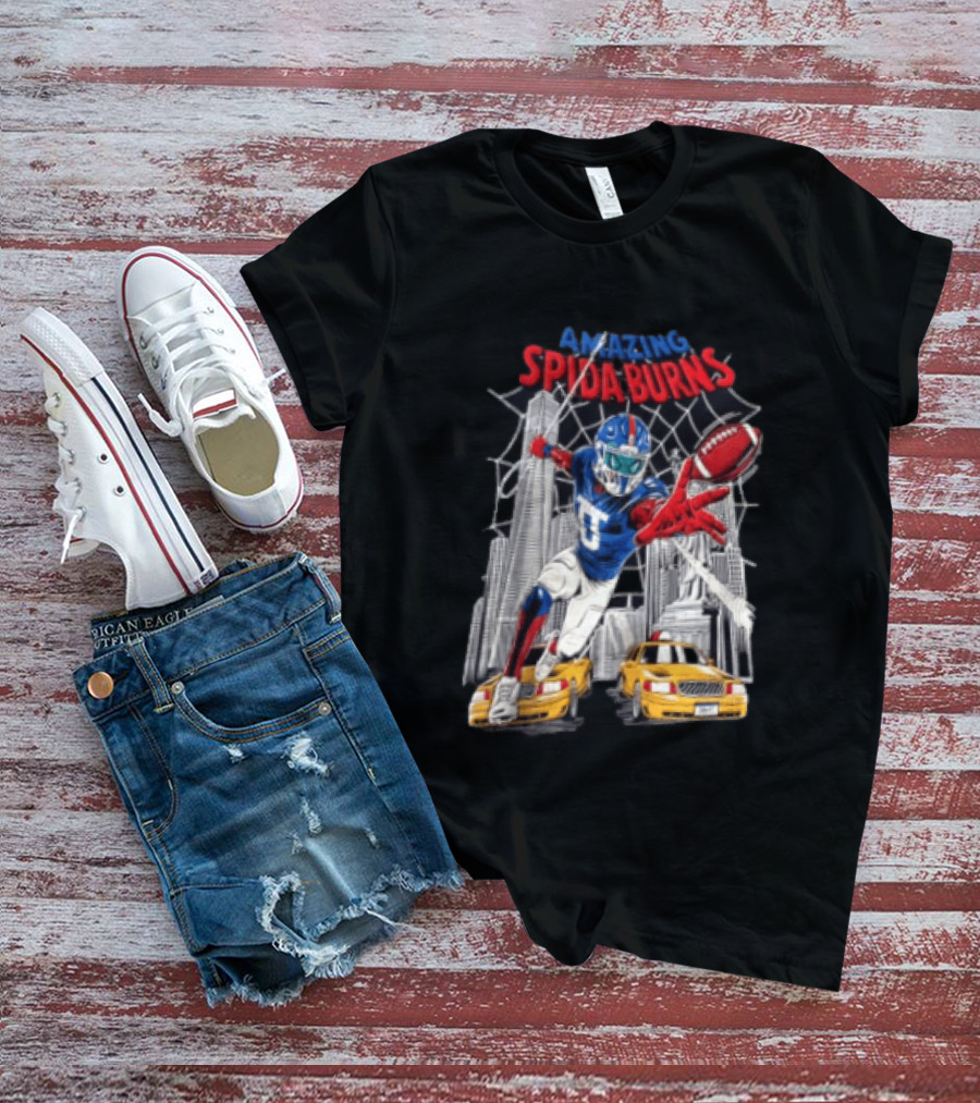 Amazing Spida Burns Football Player NYC Skyline Taxi Scene T-Shirt
