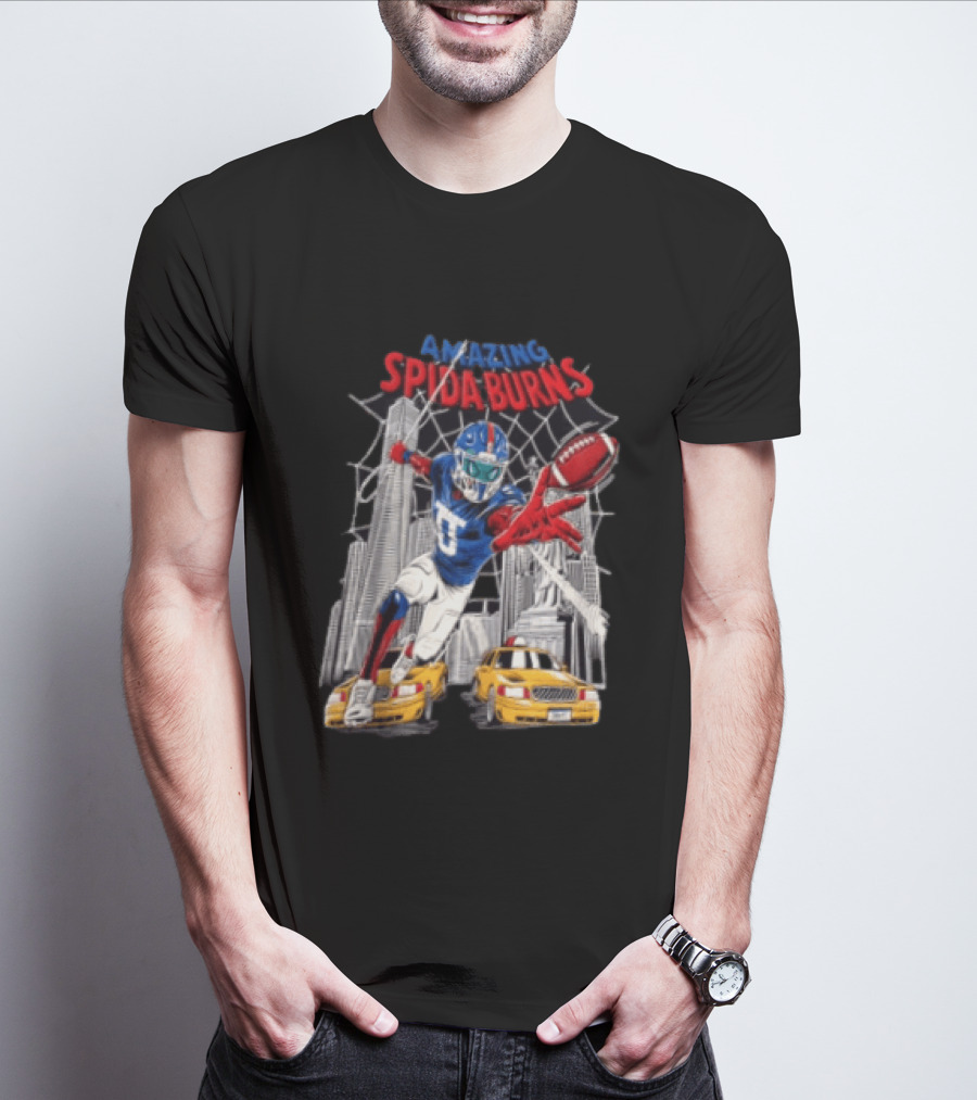Amazing Spida Burns Football Player NYC Skyline Taxi Scene T-Shirt