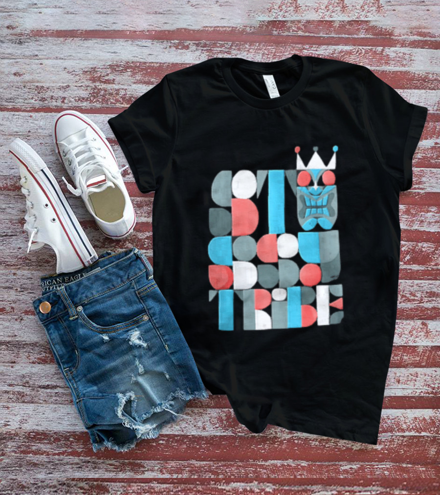 Tribe Crowned Tiki Mask Geometric Color Block T-Shirt