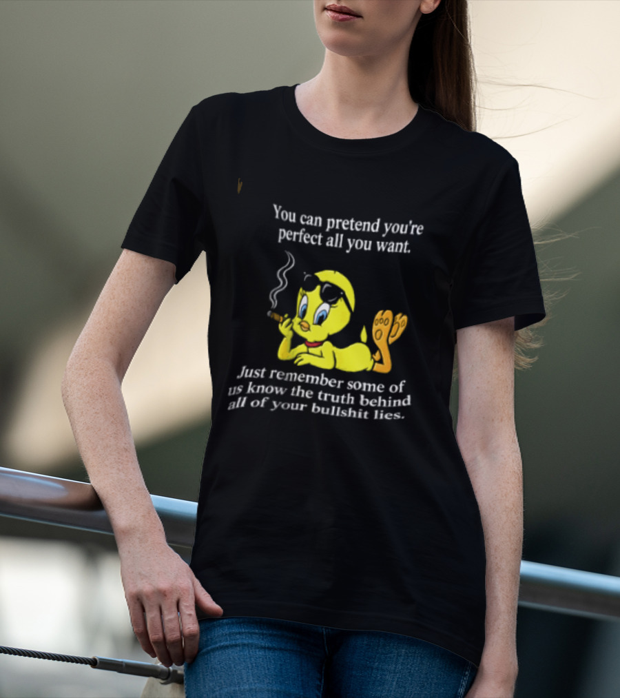 You Can Pretend Youre Perfect All You Want Just Remember Some Of Us Know The Truth Behind All Of Your Bullshit Lies Tweety Bird Smoking T-Shirt