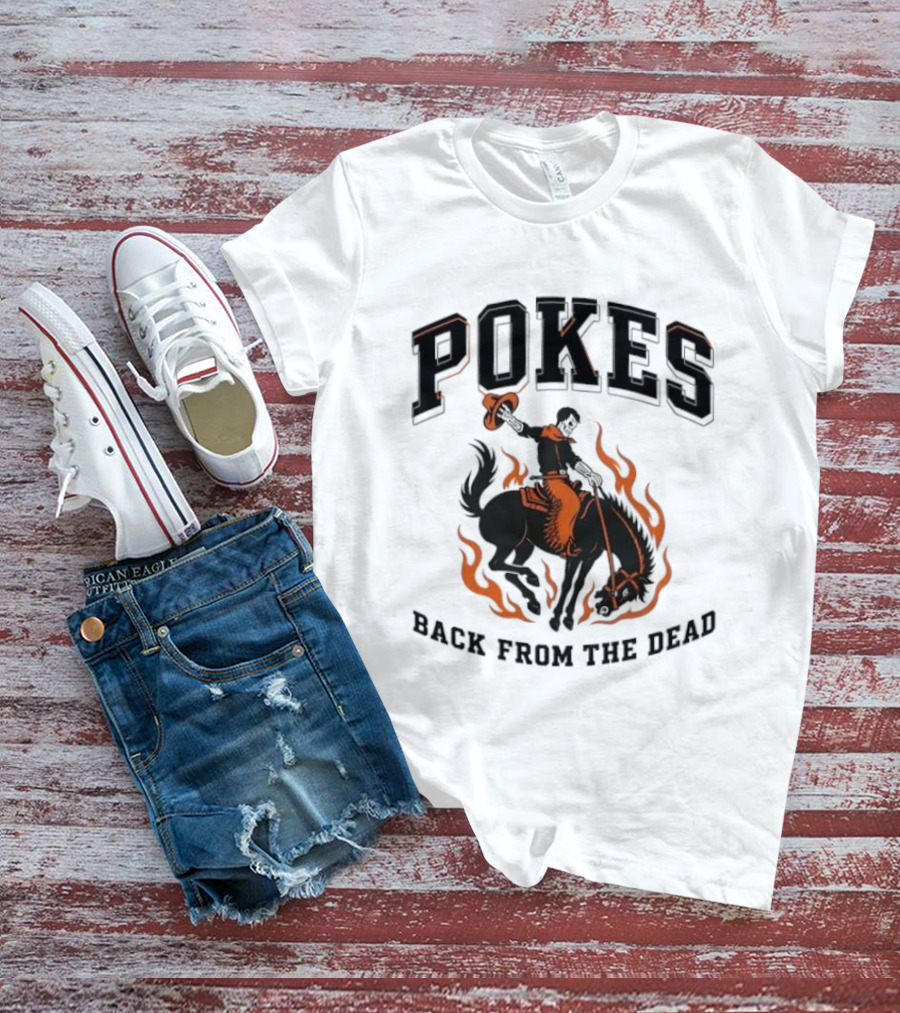 Pokes Back From The Dead Cowboy Riding Flaming Horse T-Shirt