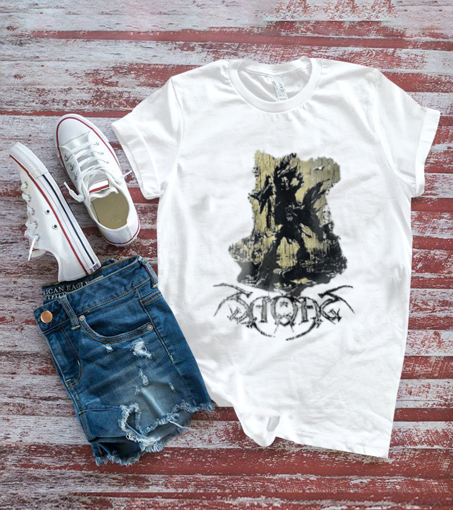 Savatage Skeleton Reaper Flying V Guitar Gold Distressed T-Shirt