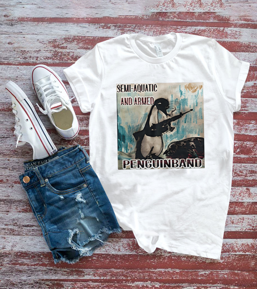 Semi Aquatic And Armed Penguin Band With Rifle T-Shirt