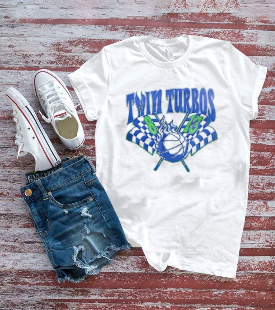 Twin Turbos 8 13 Basketball Checkered Flag Racing T-Shirt