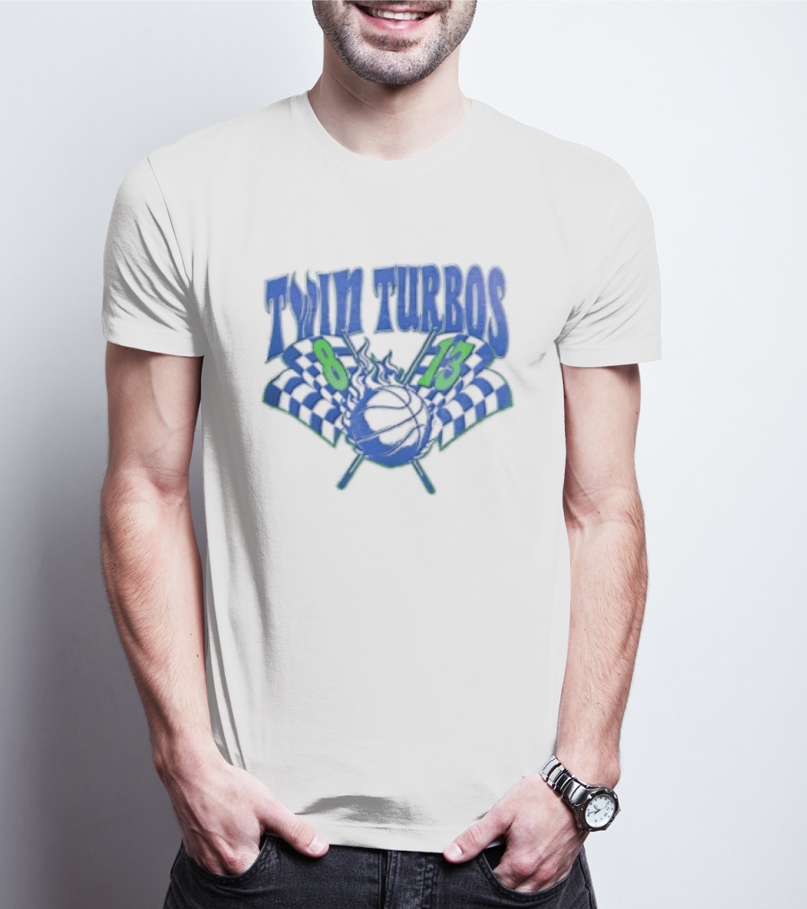 Twin Turbos 8 13 Basketball Checkered Flag Racing T-Shirt