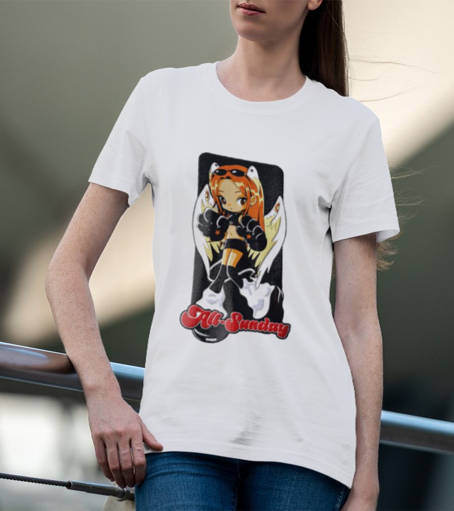 All Sunday Anime Girl With Angel Wings Paw Gloves And Platform Boots T-Shirt