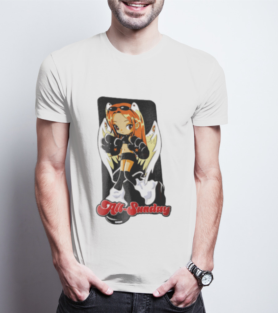 All Sunday Anime Girl With Angel Wings Paw Gloves And Platform Boots T-Shirt