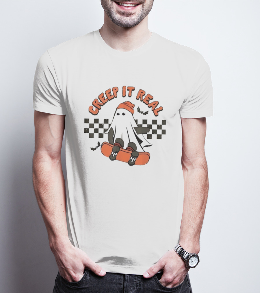 Creep It Real Ghost Skateboard Halloween T-Shirt