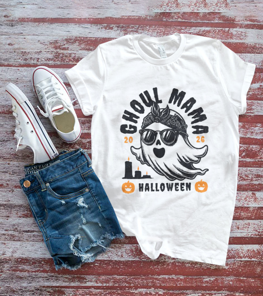Ghoul Mama Halloween 2026 With Pumpkins And Candles T-Shirt