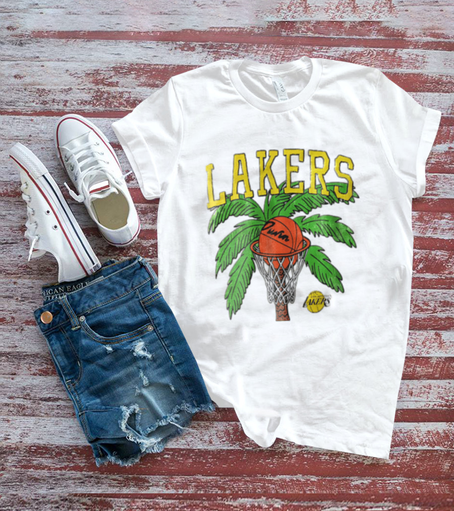 Lakers Palm Tree Basketball Hoop Distressed NBA T-Shirt