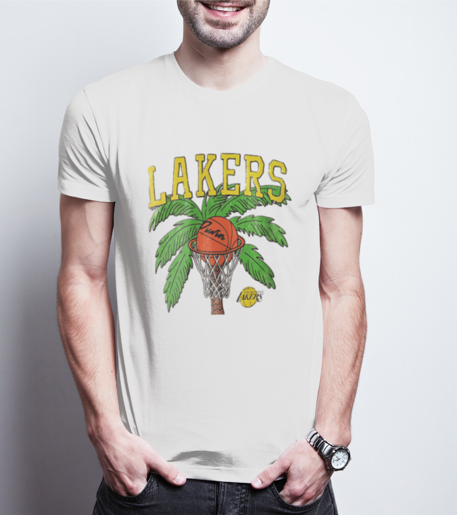 Lakers Palm Tree Basketball Hoop Distressed NBA T-Shirt