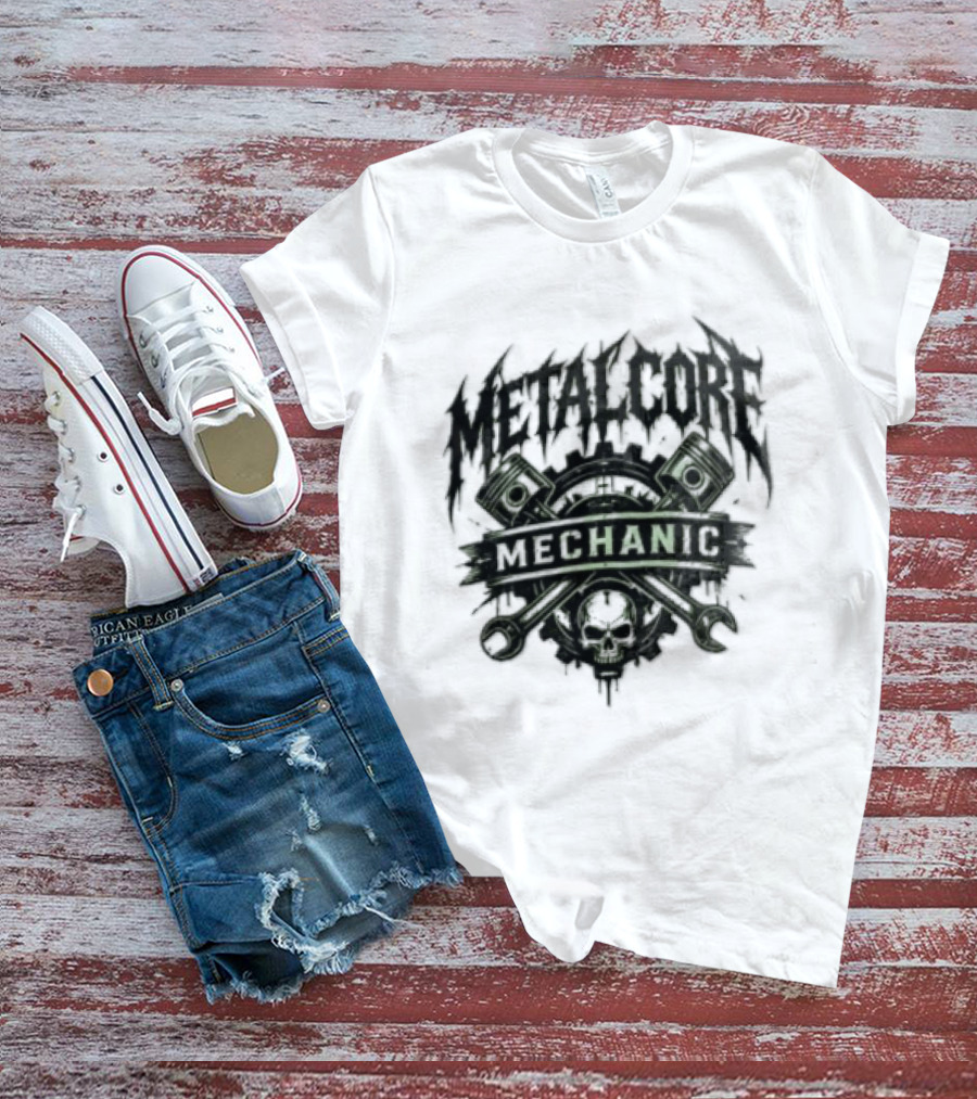 Metalcore Mechanic Skull Pistons Wrenches T-Shirt