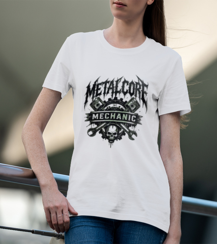 Metalcore Mechanic Skull Pistons Wrenches T-Shirt