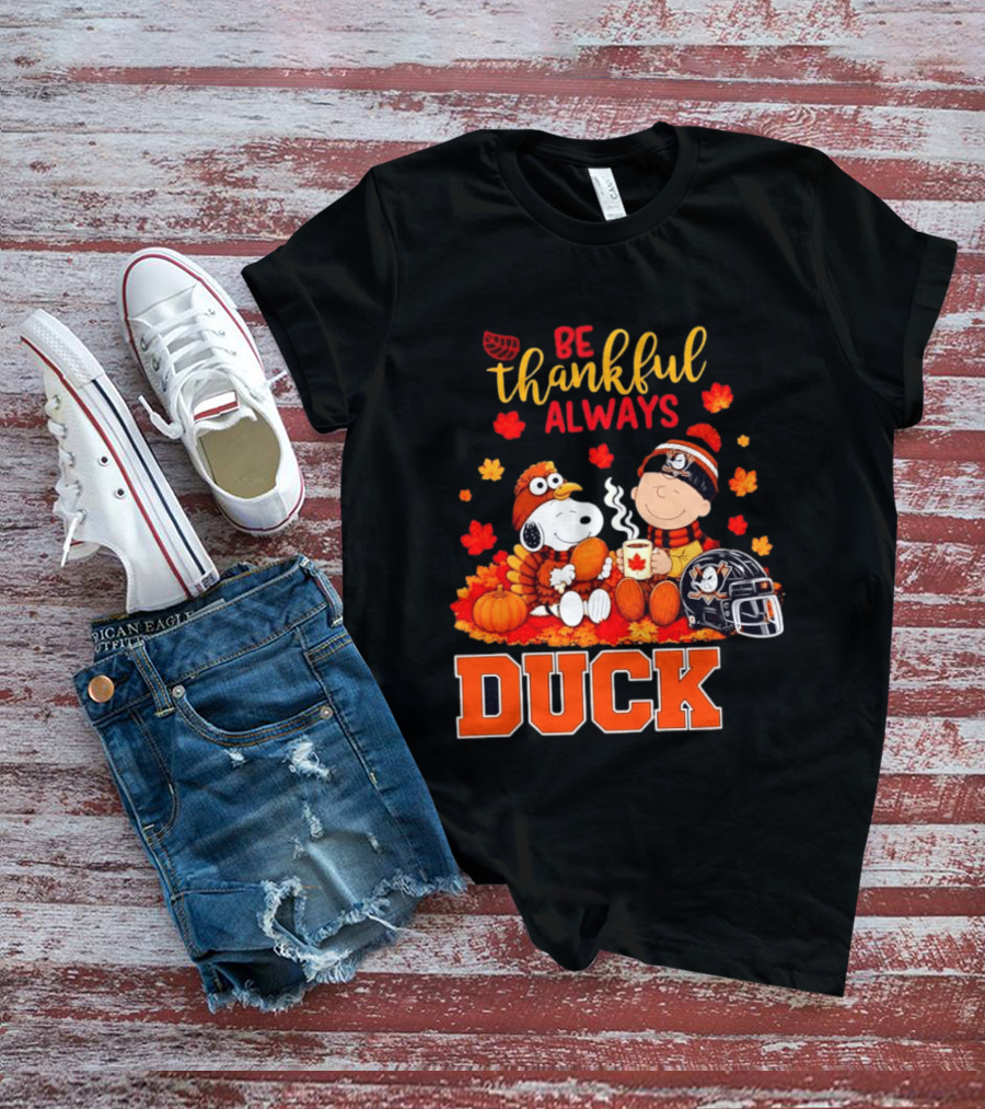 Be Thankful Always Snoopy Charlie Brown Ducks Fans Autumn Leaves T-Shirt
