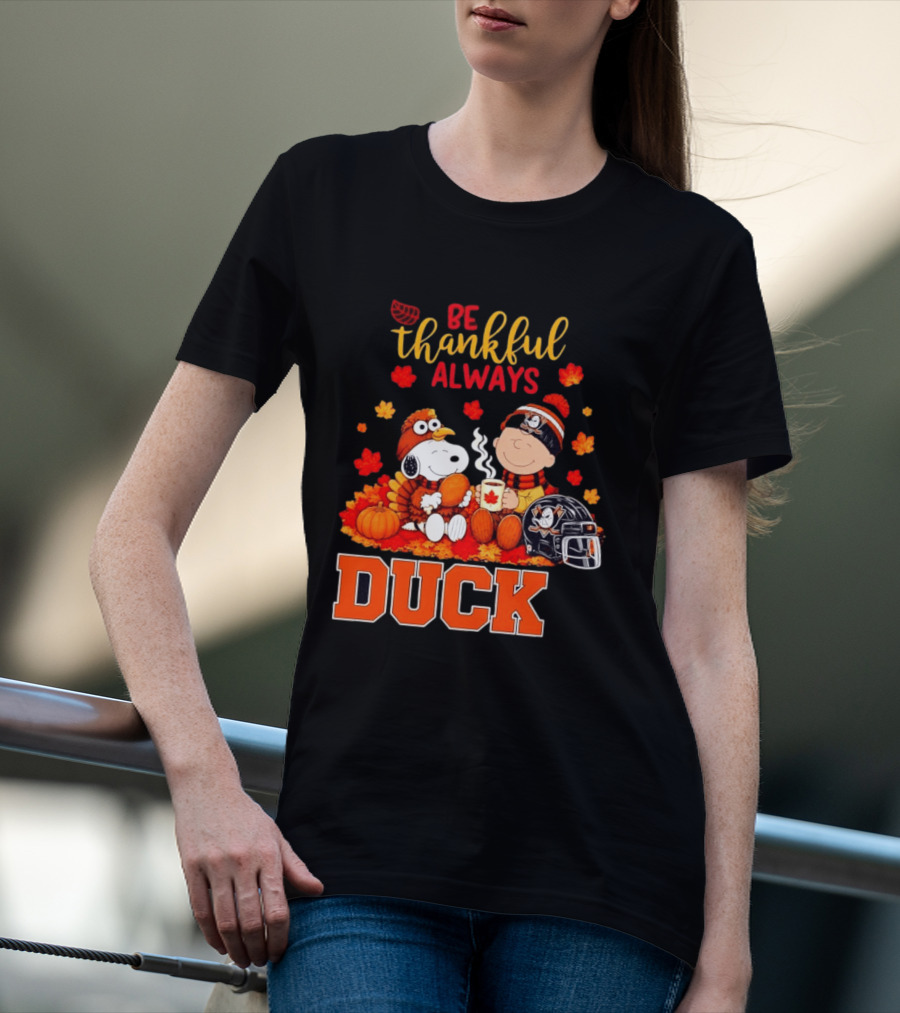 Be Thankful Always Snoopy Charlie Brown Ducks Fans Autumn Leaves T-Shirt