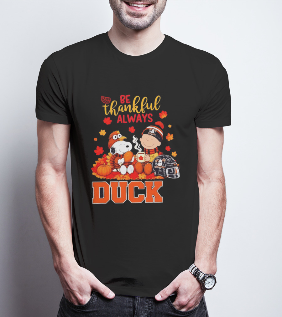 Be Thankful Always Snoopy Charlie Brown Ducks Fans Autumn Leaves T-Shirt