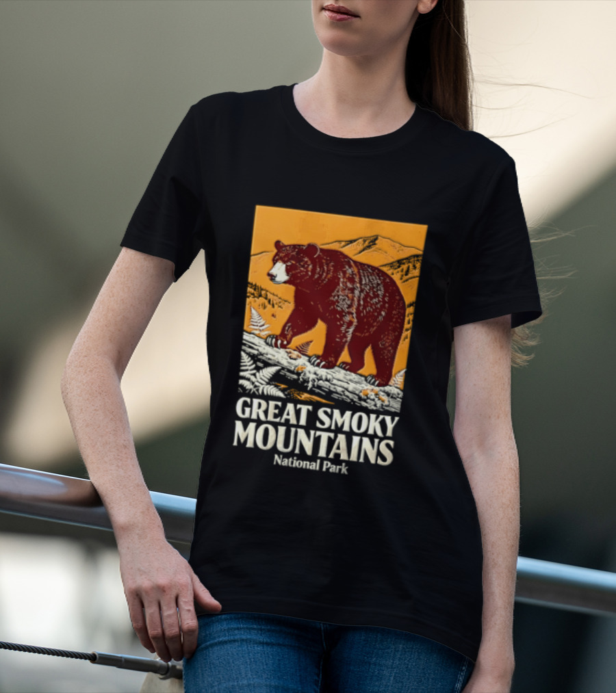Great Smoky Mountains National Park Black Bear Walking On Log T-Shirt