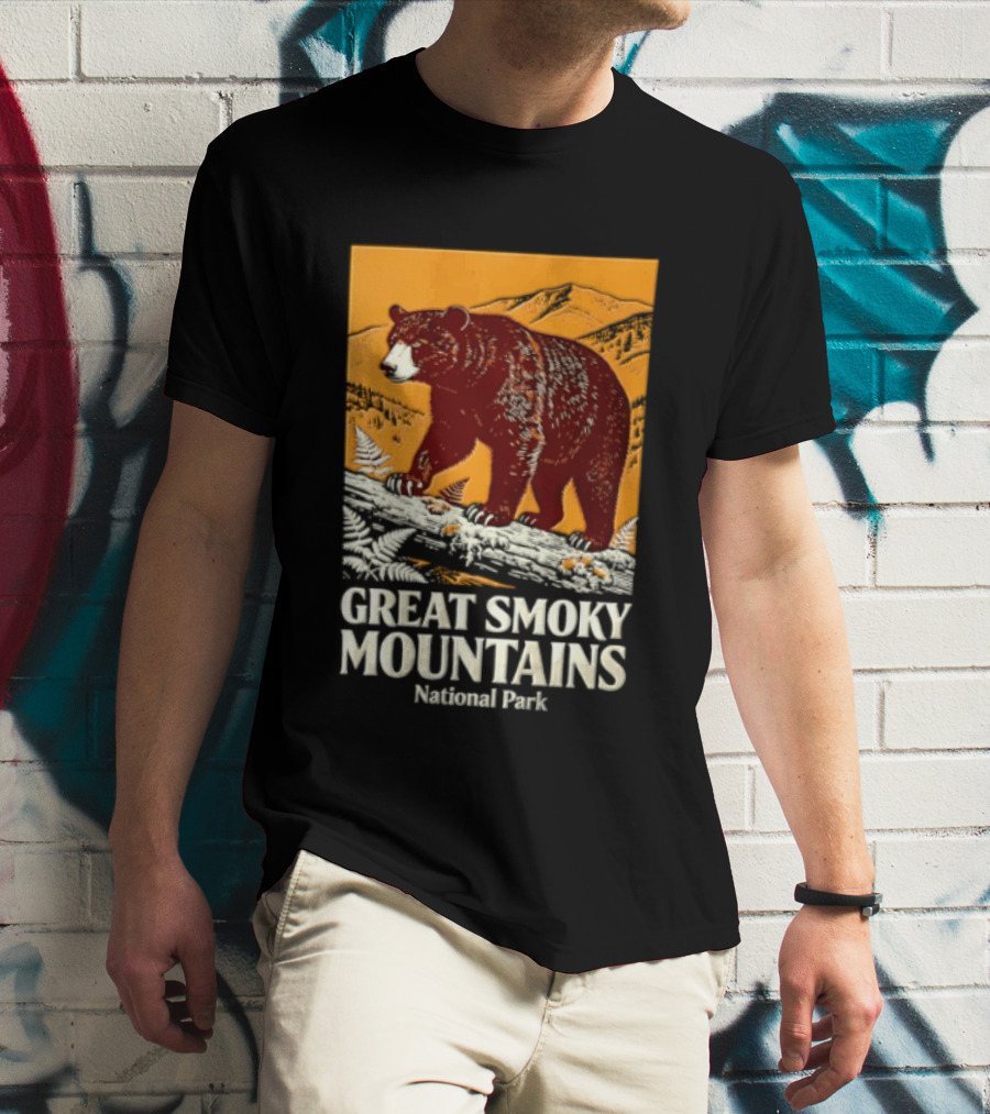 Great Smoky Mountains National Park Black Bear Walking On Log T-Shirt