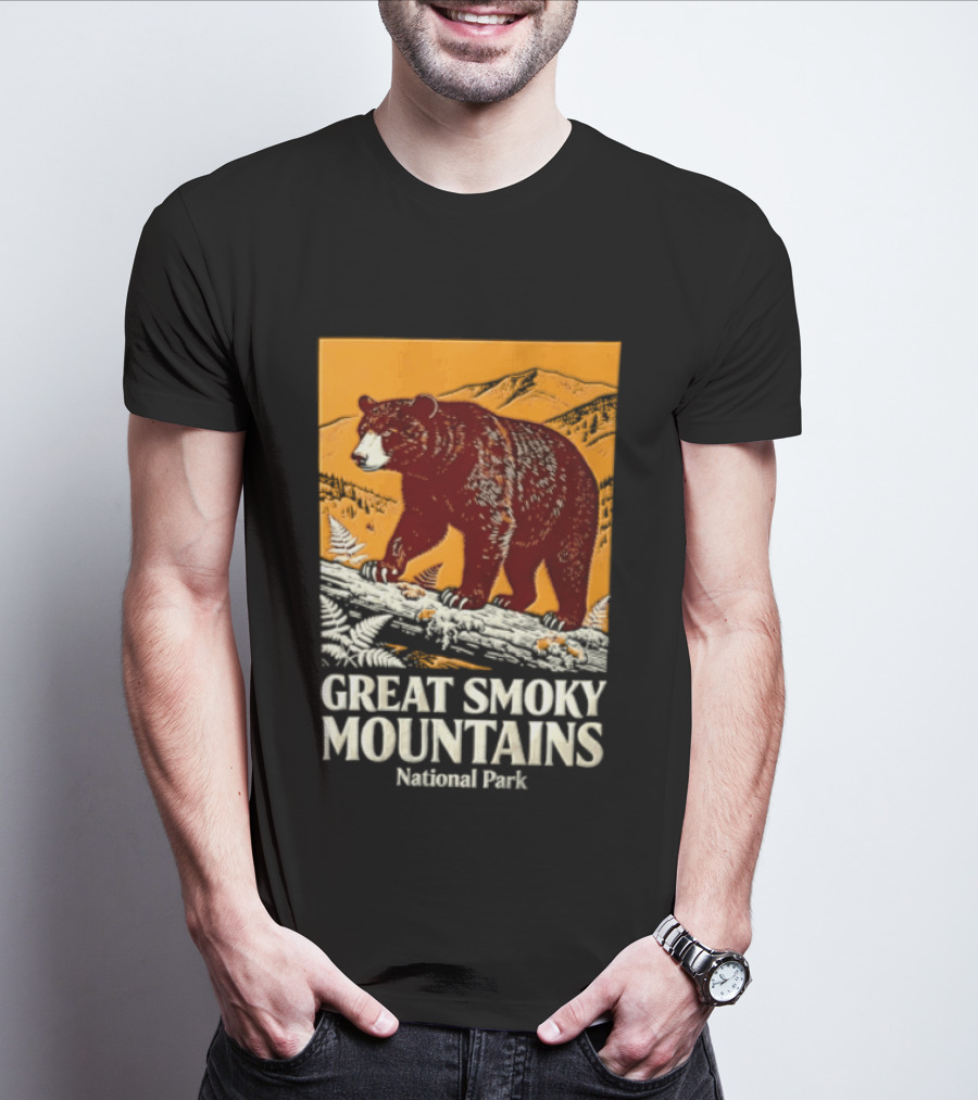 Great Smoky Mountains National Park Black Bear Walking On Log T-Shirt