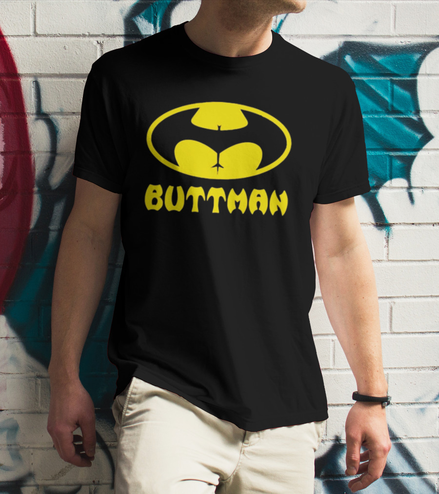 Buttman Batman Superhero Parody Yellow T-Shirt