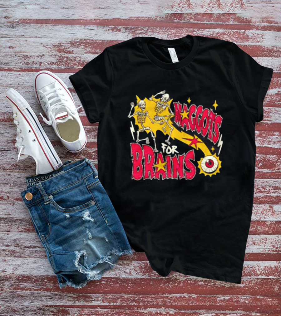 Skeleton Dance Maggots For Brains Halloween Eyeball Stars T-Shirt
