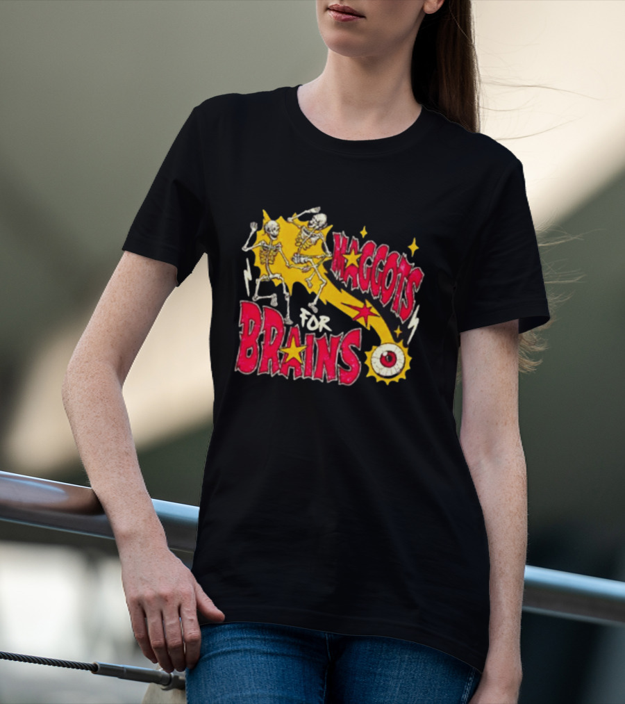 Skeleton Dance Maggots For Brains Halloween Eyeball Stars T-Shirt