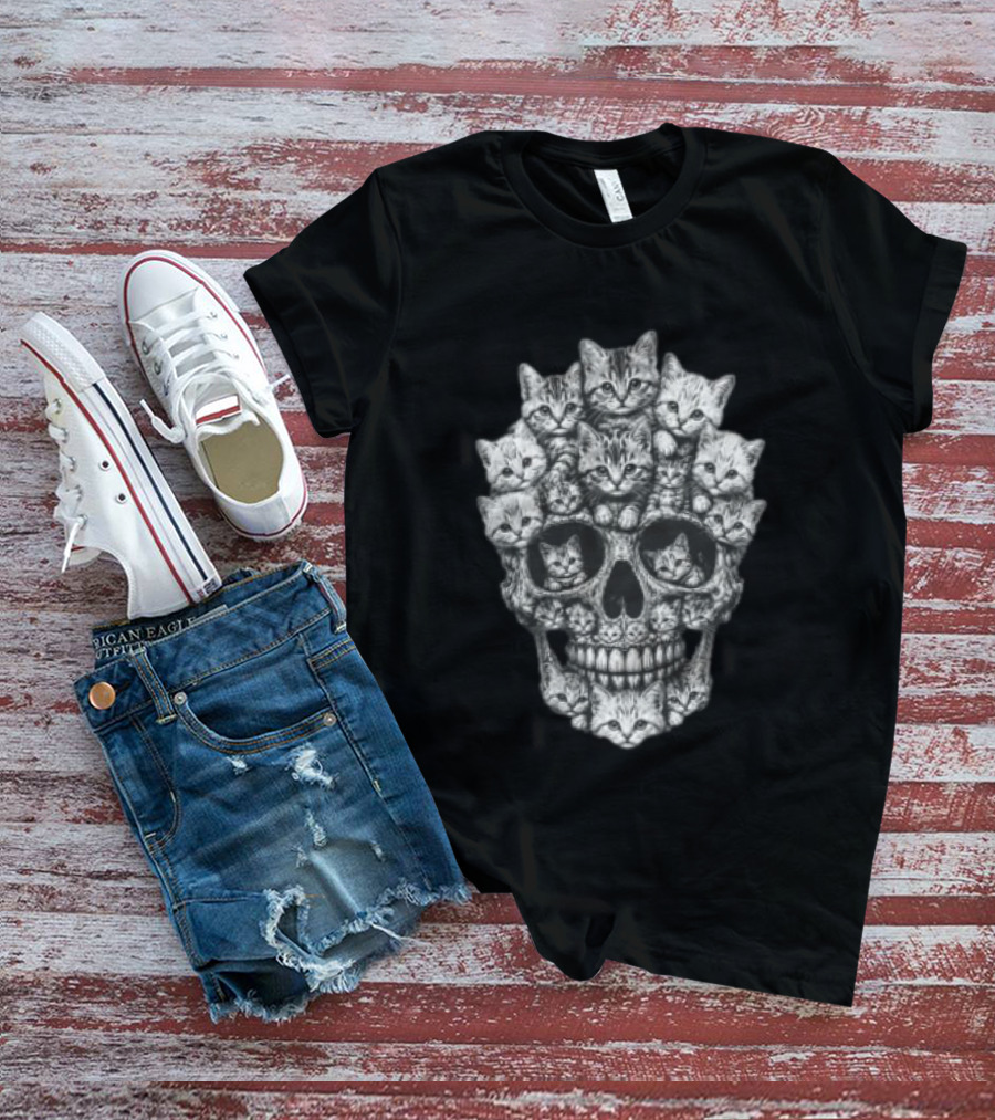 Tabby Kittens Forming Skull Image T-Shirt