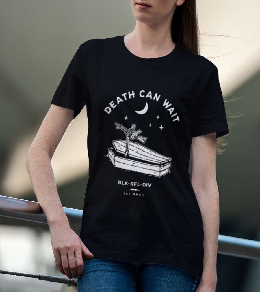 Death Can Wait Coffin Skeleton Hand BLK RFL DIV 2012 Moon Stars T-Shirt