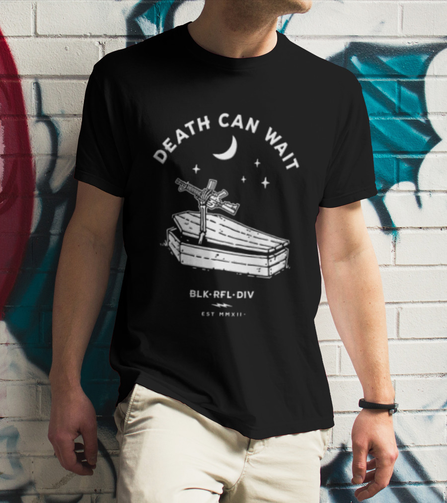 Death Can Wait Coffin Skeleton Hand BLK RFL DIV 2012 Moon Stars T-Shirt