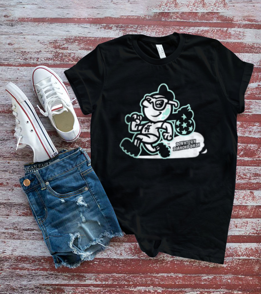 Downtown Diamond Dash Baseball Cartoon Character Running Carrying Star Bag T-Shirt