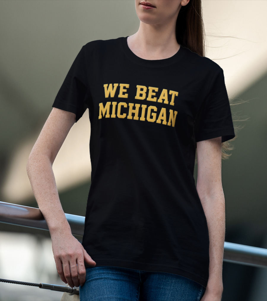 NCAA We Beat Michigan Yellow Varsity Lettering Brown T-Shirt
