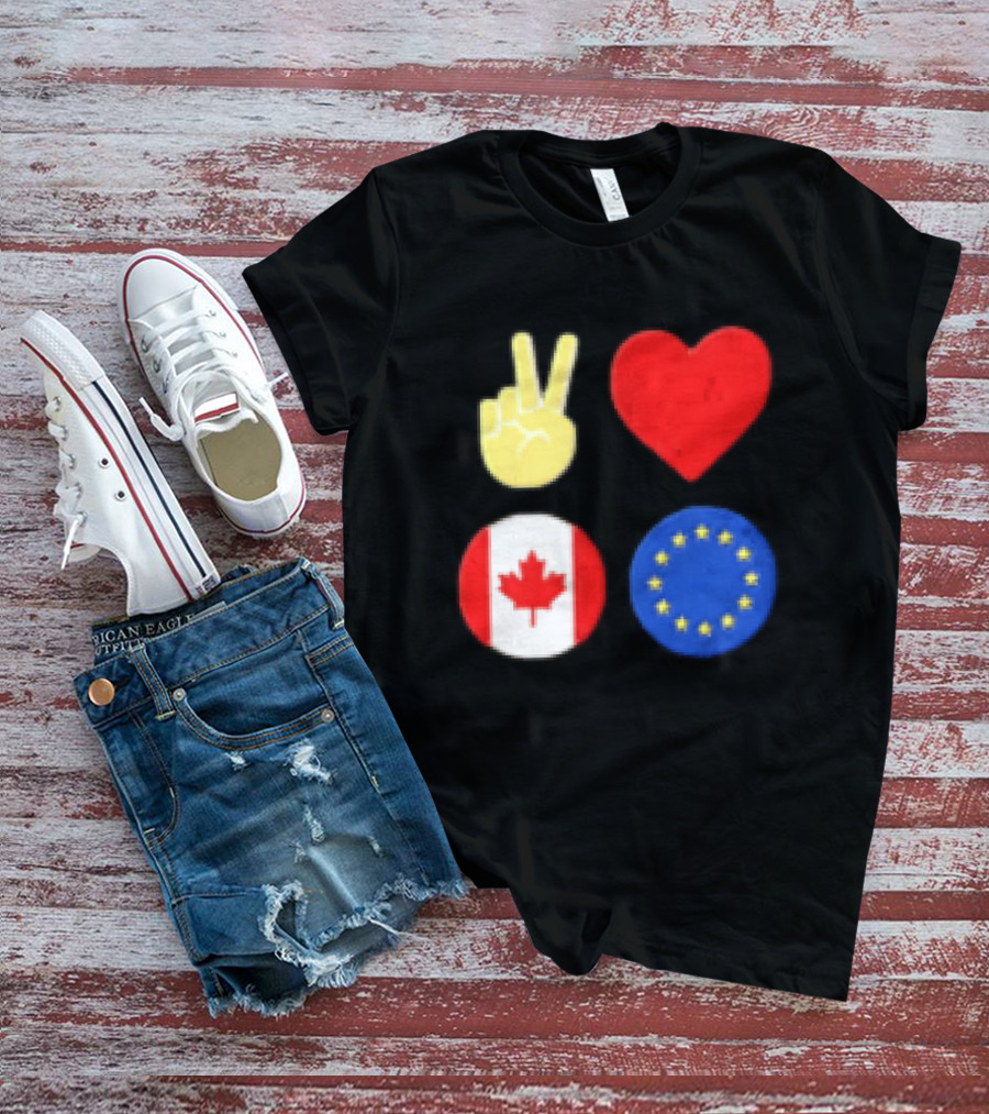 Peace Love Canada Flag European Union Circle Stars T-Shirt