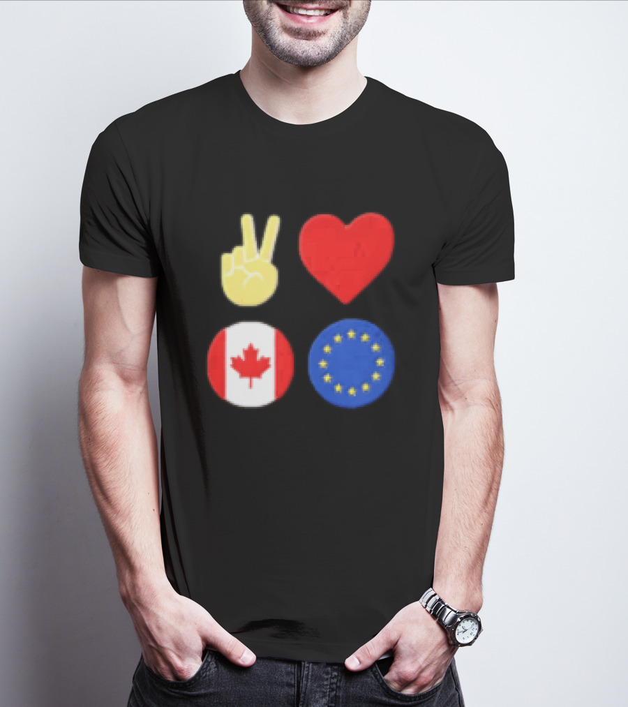 Peace Love Canada Flag European Union Circle Stars T-Shirt
