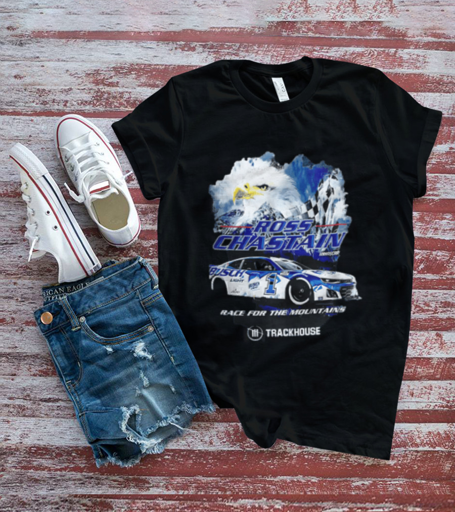 Ross Chastain Trackhouse Busch Light Race For The Mountains Eagle Checkered Flag Racing Car T-Shirt