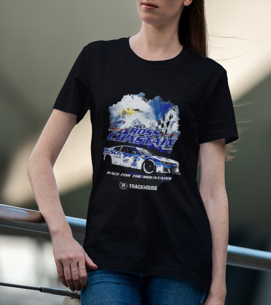 Ross Chastain Trackhouse Busch Light Race For The Mountains Eagle Checkered Flag Racing Car T-Shirt