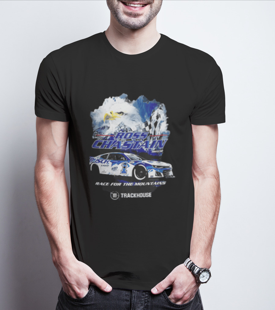 Ross Chastain Trackhouse Busch Light Race For The Mountains Eagle Checkered Flag Racing Car T-Shirt