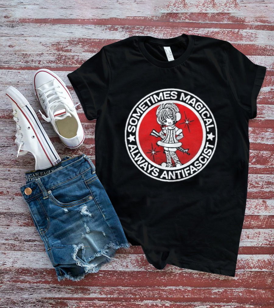 Sometimes Magical Always Antifascist With Starry Cartoon Character In Red Circle T-Shirt