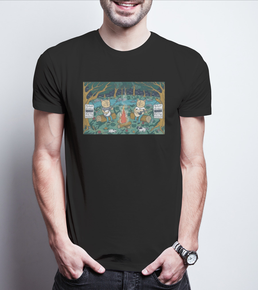 The Avett Brothers Wolf Trap Vienna 2026 Show Cats Playing Instruments Camping Scene T-Shirt