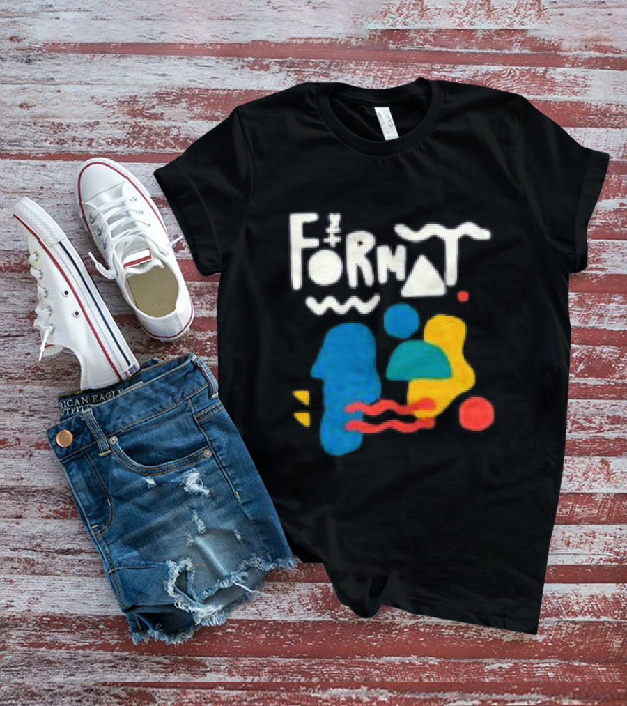 The Format Shop Abstract Shapes Colorful Graphic Black Zip T-Shirt