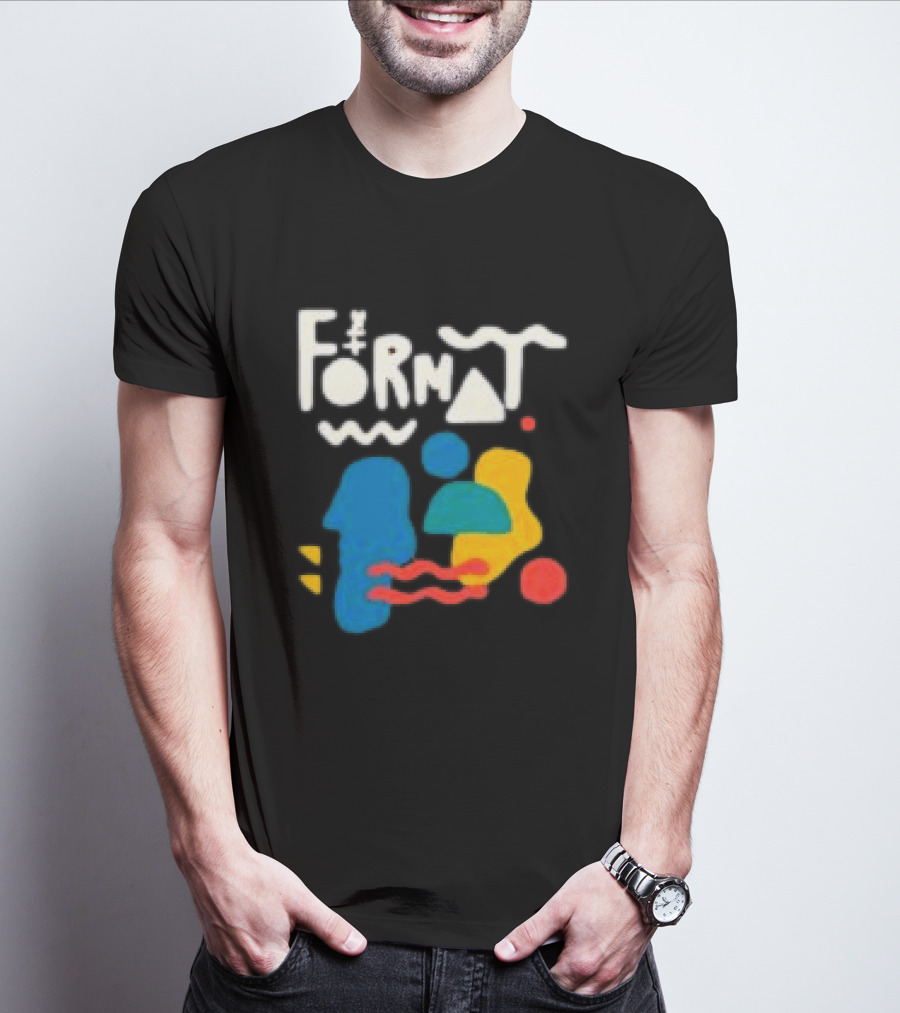 The Format Shop Abstract Shapes Colorful Graphic Black Zip T-Shirt