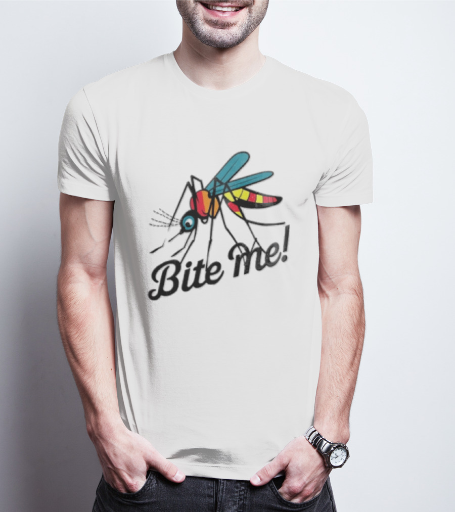 Bite Me Colorful Mosquito Cartoon Vibrant Insect T-Shirt