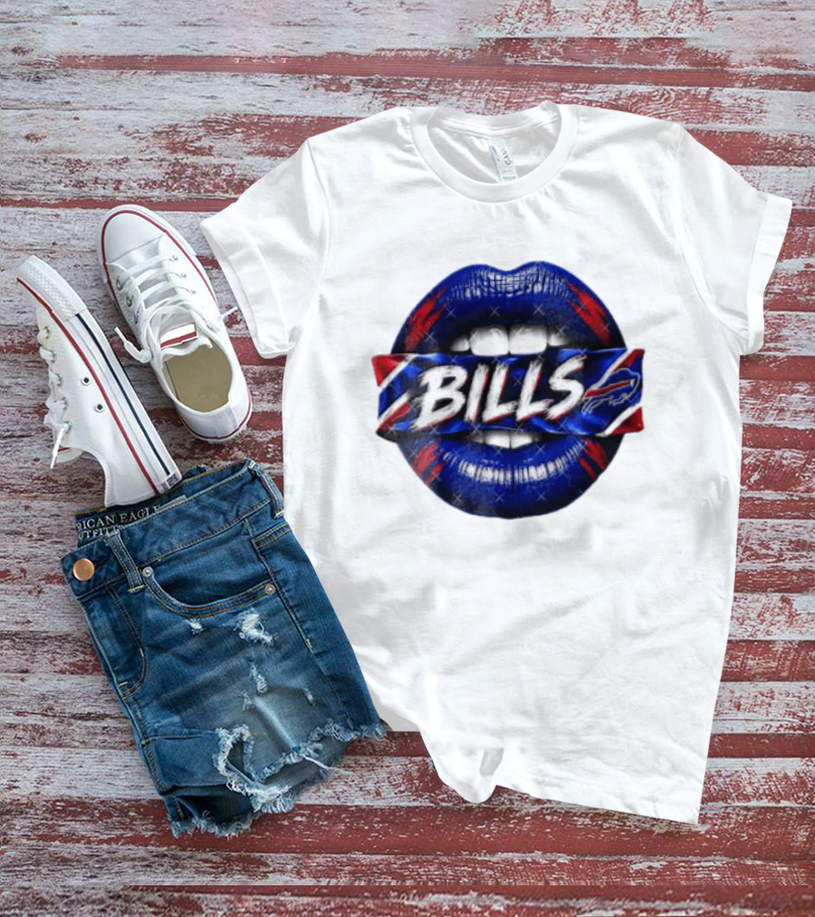 Buffalo Bills Blue Red Lips Banner With Bills Team T-Shirt