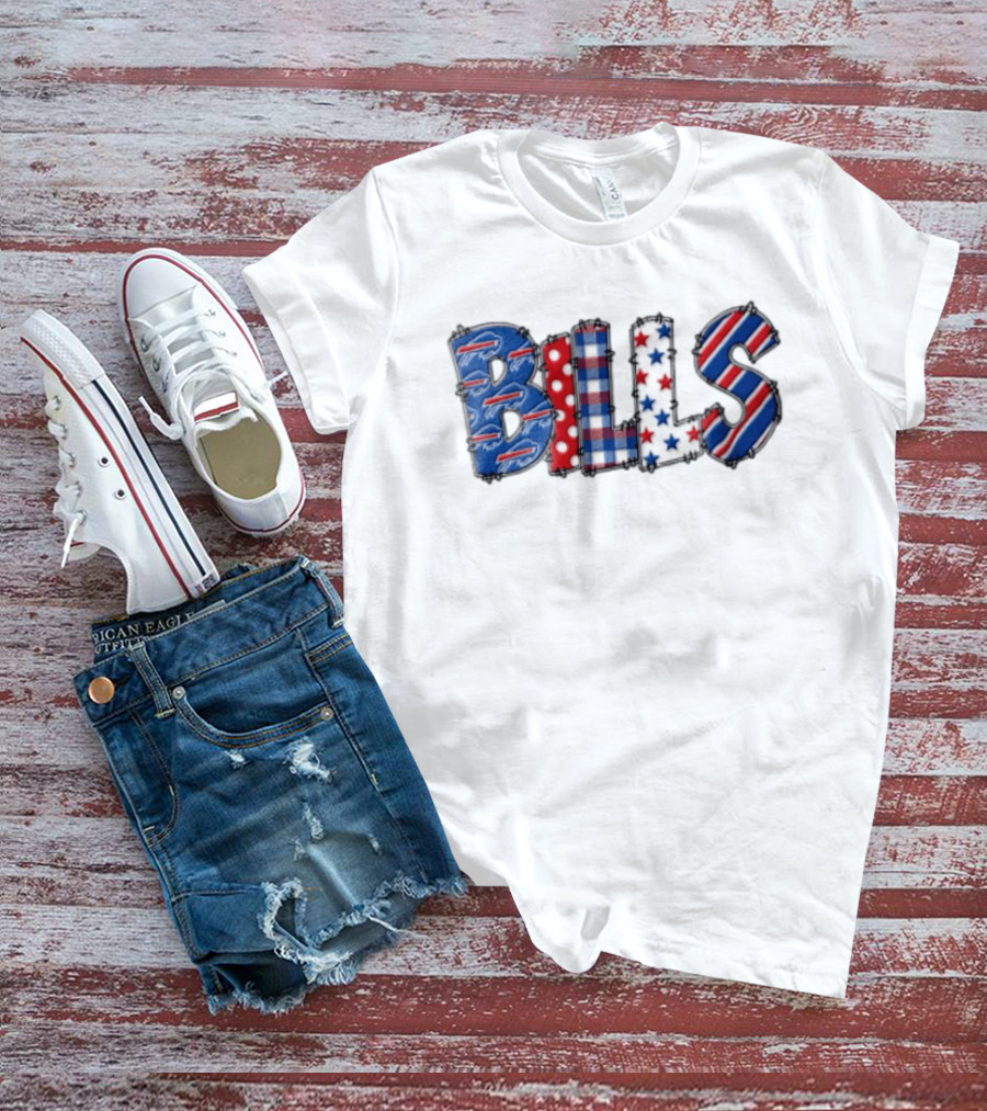 Buffalo Bills Stitched Patchwork Stars Stripes Polka Dot T-Shirt