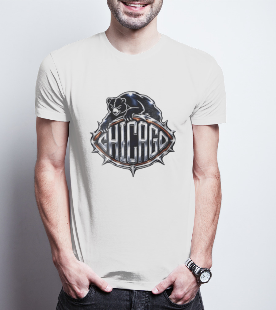 Chicago Bears Black Bear Crouching Over T-Shirt