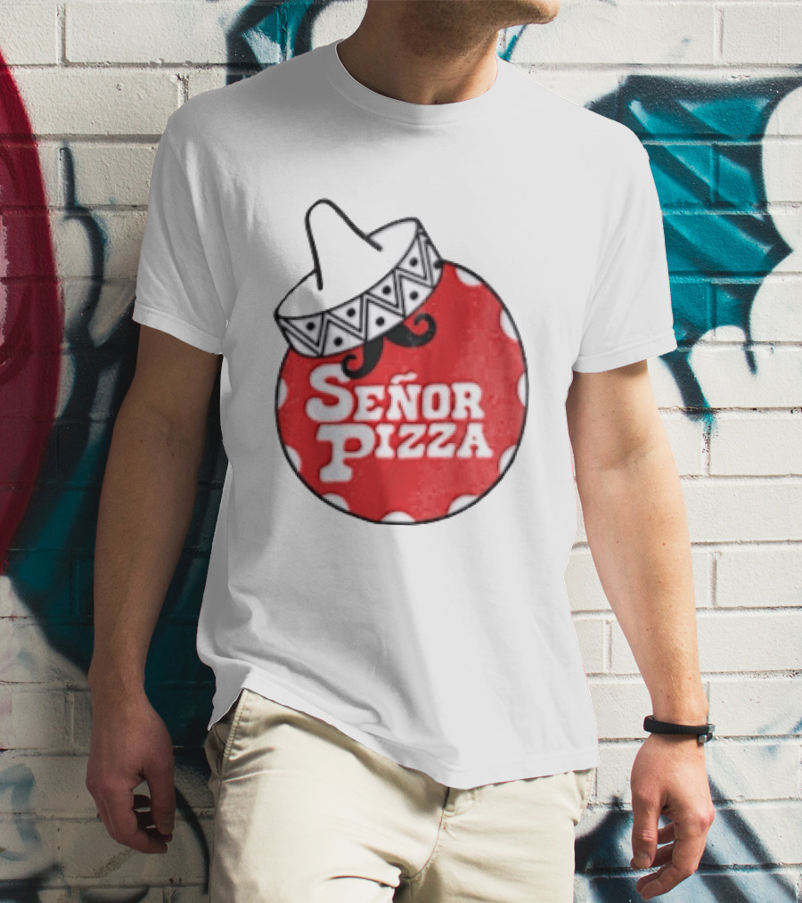 Señor Pizza Red Apron With Mustache And Patterned Collar T-Shirt
